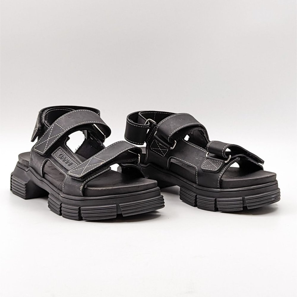 Ganni Women Recycled Black Rubber City Sandals Size 8 US 38 EUR - Picture 2 of 10